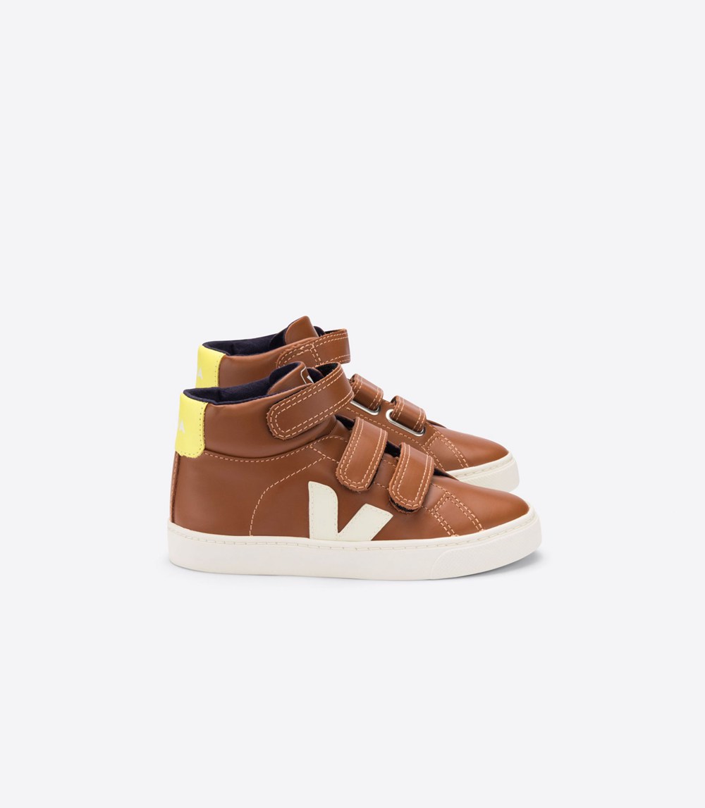 Veja Sneakers Barn - Esplar Mid Velcro Läder - Bruna/Vita - 463107-YJZ